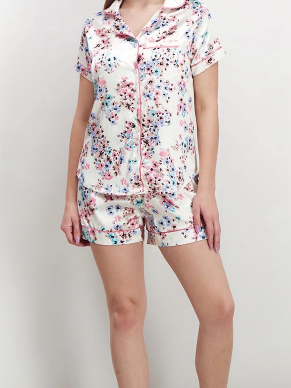 Nanette Lepore 2 Piece Pajama Set Women’s XL Ivory Pink Floral Sleepwear Shorts